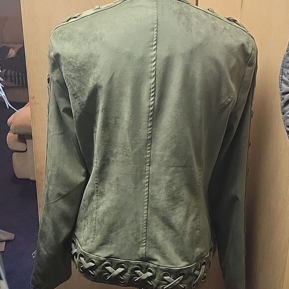 NWOT Boston Proper Khaki Olive Green Lace Up Grommet Faux Suede Jacket Sz Med - Picture 5 of 11